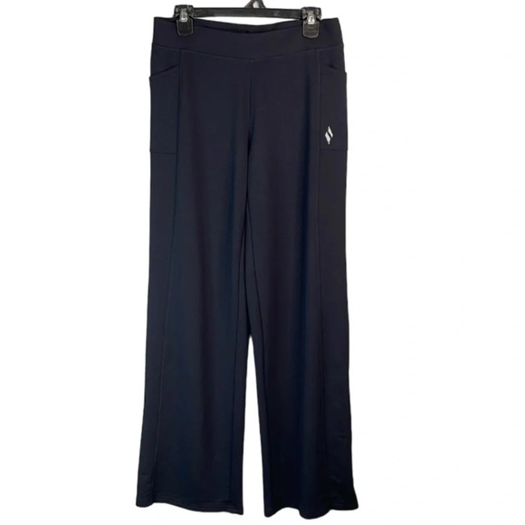 Skechers Restful High Waist Wide Straight Leg Pants Pockets Midnight Blue M - Picture 2 of 12